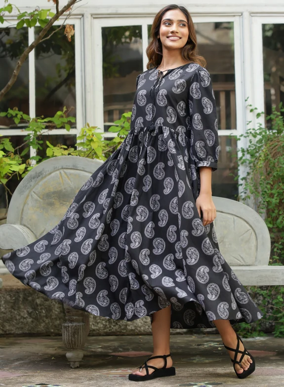 Black And White Block Printed Dress