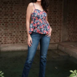 Floral Printed Strappy V Neck Top