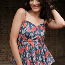 Floral Printed Strappy V Neck Top
