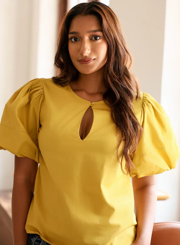 Style_10-03_575x.progressive Lime Yellow Keyhole Round Neck Top